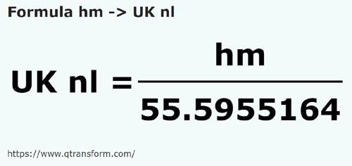 formulu Hektometre ila BK deniz fersahı - hm ila UK nl