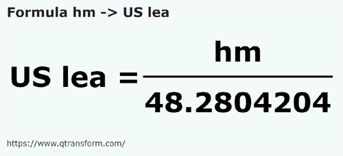 formula Hectômetros em Léguas americanas - hm em US lea