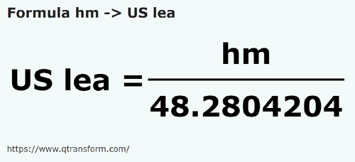 formule Hectomètres en Lieues américaines - hm en US lea