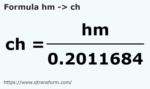 formula Hectómetros a Cadenas - hm a ch