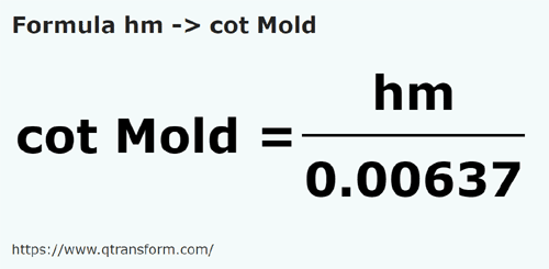 formula Hectômetros em Côvados (Moldávia) - hm em cot Mold