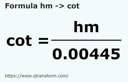 formula Hectometers to Cubits - hm to cot