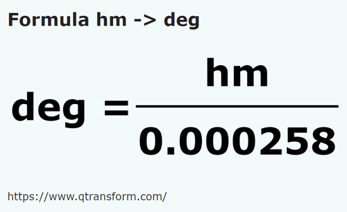 formula Hectômetros em Dedos - hm em deg