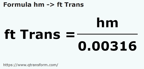 formula Hectômetros em Pés (Transilvânia) - hm em ft Trans
