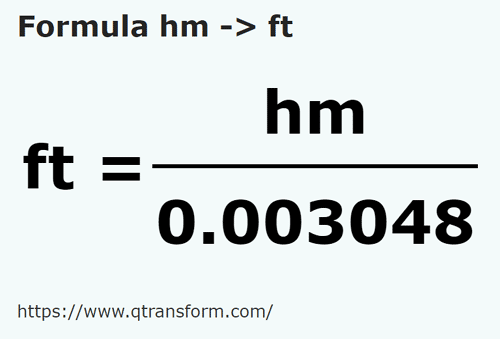 formula гектометр в фут - hm в ft