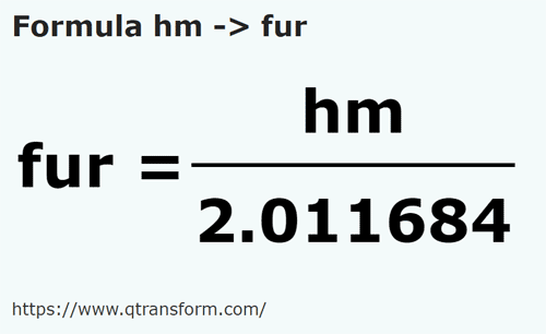 formula Hectometri in Stadioane - hm in fur