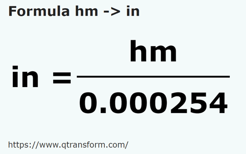 formula Ectometri in Pollici - hm in in