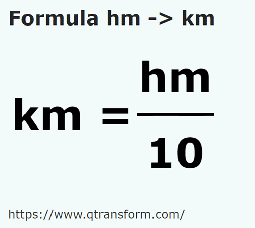 umrechnungsformel Hektometer in Kilometer - hm in km