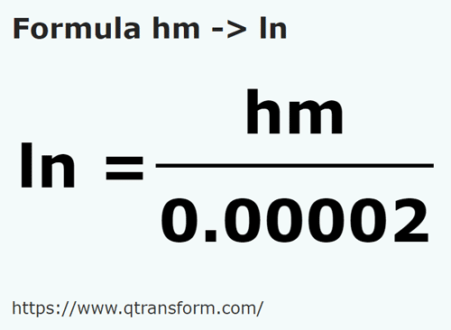 formula Ectometri in Linee - hm in ln