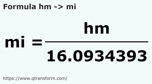 formula гектометр в миля - hm в mi