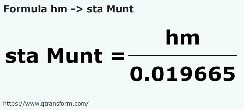 formula Hektometer kepada Stânjeni (Muntenia) - hm kepada sta Munt