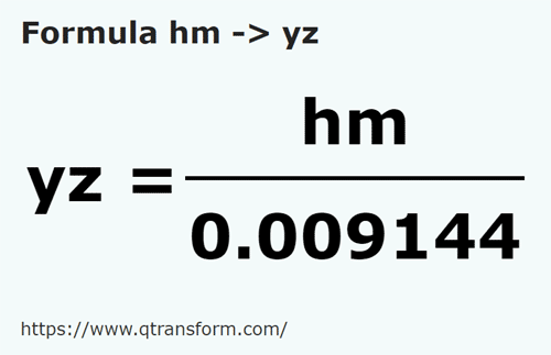 formula Hektometry na Jardy - hm na yz