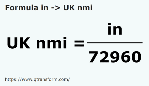 formula Polegadas em Milhas marítimas britânicas - in em UK nmi