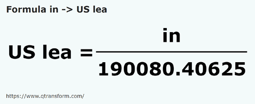 formula Polegadas em Léguas americanas - in em US lea