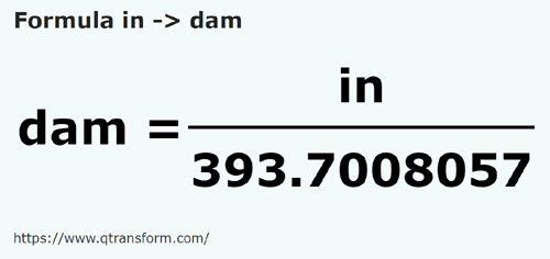 formula дюйм в декаметр - in в dam