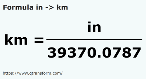 formula Polegadas em Quilômetros - in em km