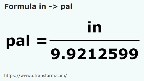 formula дюйм в Пядь - in в pal