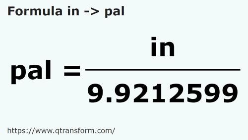 formula Pollici in Palmi - in in pal