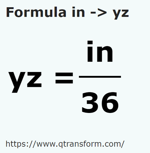 formula Inches to Yards - in to yz