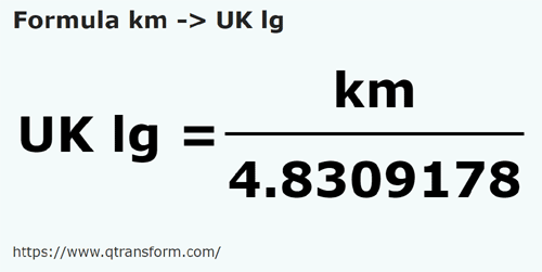formule Kilometer naar Imperiale leugas - km naar UK lg