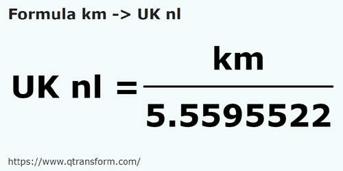 formula Kilometri in Leghe nautice britanice - km in UK nl