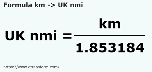 vzorec Kilometrů na Námořní míle UK - km na UK nmi