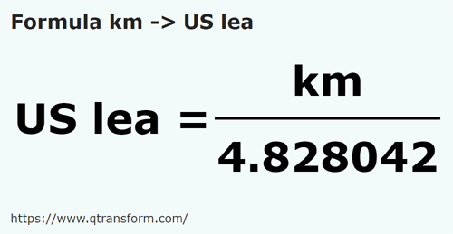 formula Kilómetros a Leguas estadounidenses - km a US lea