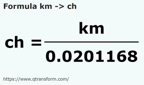 formula Kilometer kepada Rantai - km kepada ch