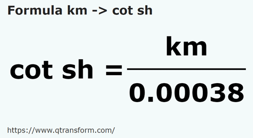 formulu Kilometre ila Kısa arşın - km ila cot sh