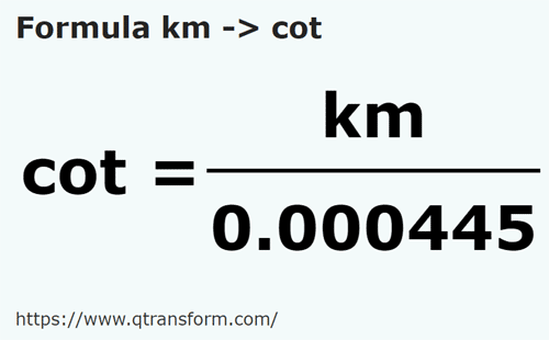 formula Kilometers to Cubits - km to cot