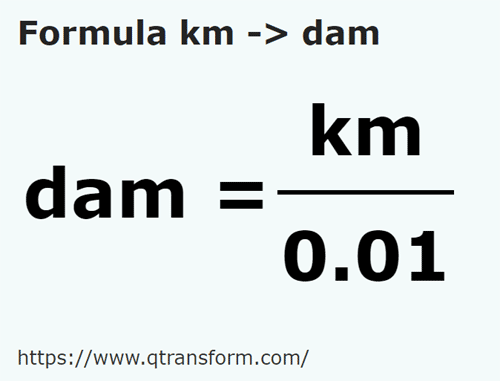 umrechnungsformel Kilometer in Dekameter - km in dam