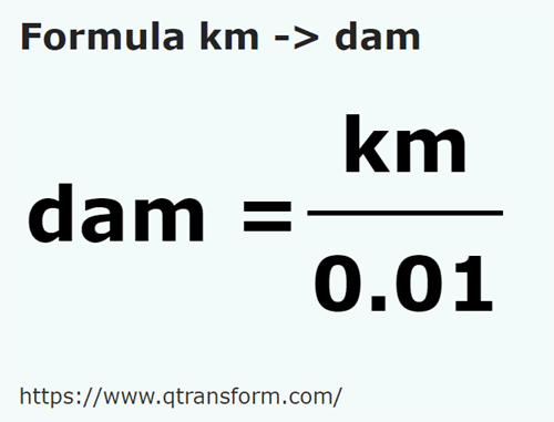 formula Kilometry na Dekametry - km na dam