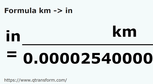 formula Kilometer kepada Inci - km kepada in