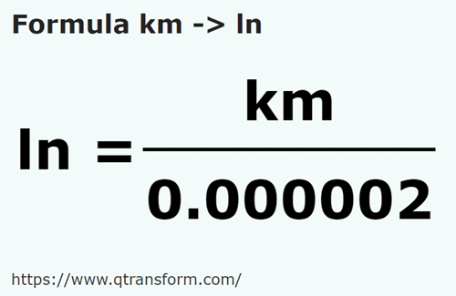 formula Kilometer kepada Talian - km kepada ln
