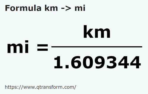 formula Kilometri in Mile - km in mi