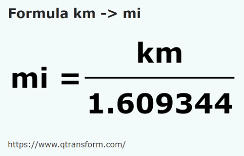 formula Chilometri in Miglia - km in mi