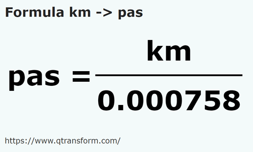 formula Kilometri in Pasi - km in pas