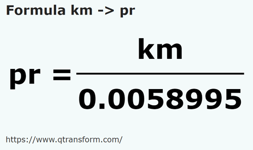 formule Kilometer naar Prajini - km naar pr