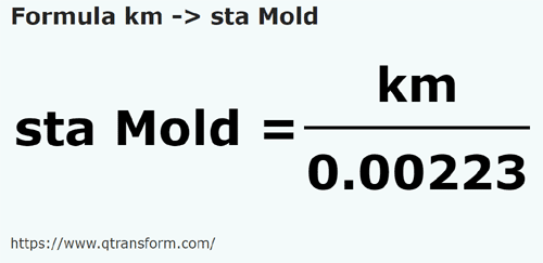 formula Kilometri in Stânjeni (Moldova) - km in sta Mold