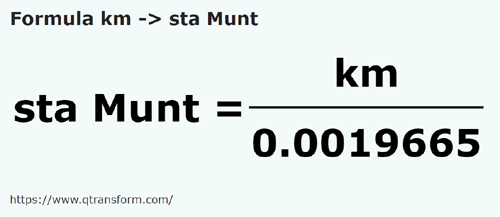 formula Kilometers to Fathoms (Muntenia) - km to sta Munt