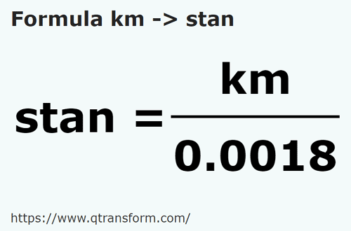 formula Quilômetros em Stânjens - km em stan