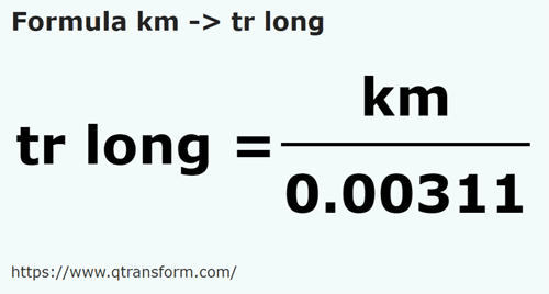 formule Kilometer naar Lang riet - km naar tr long