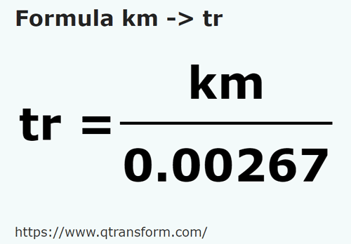 umrechnungsformel Kilometer in Messstock - km in tr