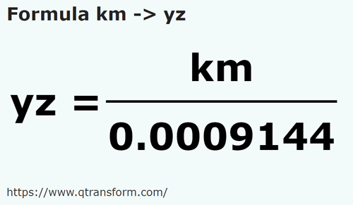 formula Quilômetros em Jardas - km em yz