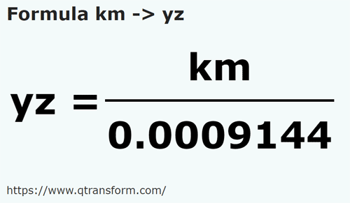 formula Kilometry na Jardy - km na yz