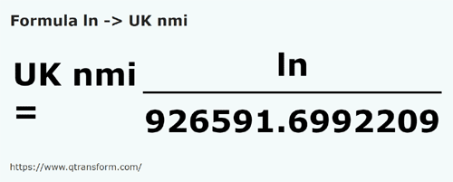 formula Linhas em Milhas marítimas britânicas - ln em UK nmi