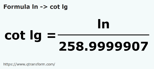 formula Lines to Long cubits - ln to cot lg