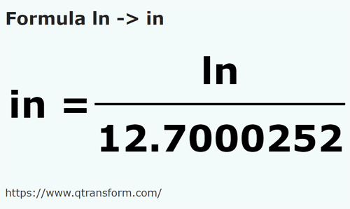 formula Lines to Inches - ln to in