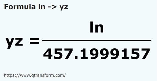 formula Linhas em Jardas - ln em yz