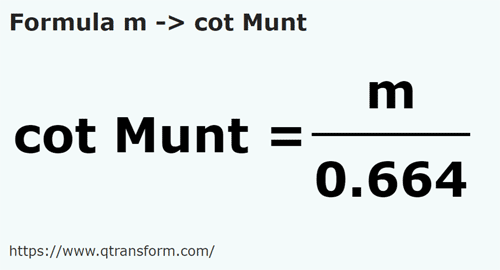 formule Mètres en Coudèes (Muntenia) - m en cot Munt